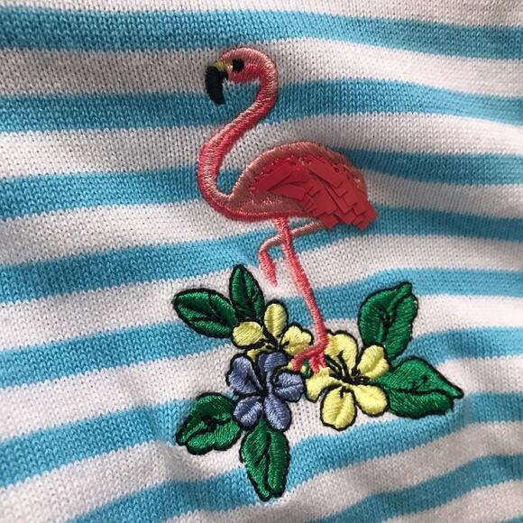 Talbots small blue white striped 3/4 sleeve embroidered button up knit cardigan - Picture 4 of 9